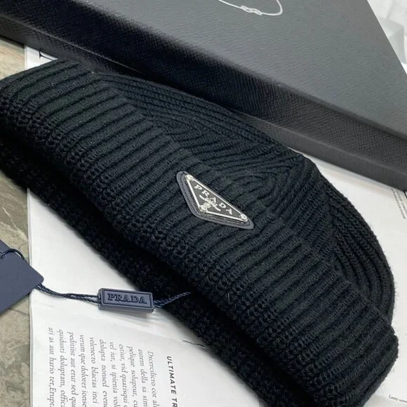 Prada Black Knit Beanie Hat